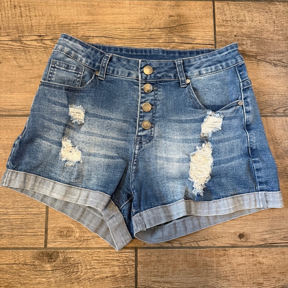 Denim Blue Women's Distressed Shorts